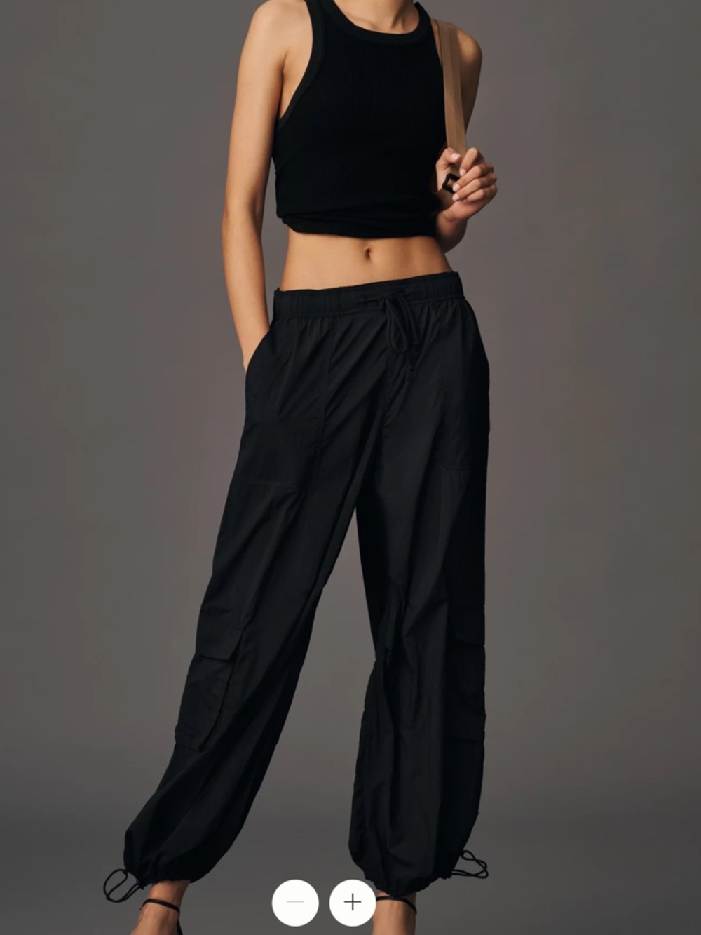 High-Waist Black Cargo Track Joggers with Drawstring Ankles